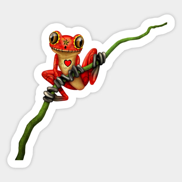 Red Day of the Dead Sugar Skull Tree Frog Sticker by jeffbartels